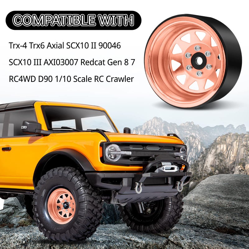 OGUNKE OGRC 4PCS Aluminum 1.9 Inch Beadlock Wheels Negative Offset Wheel Rims for TRX4 TRX6 SCX10 I II III 90046 AXI03007 Redcat GEN7 GEN8 RC4WD D90 1/10 RC Crawler - 12mm Hex (Rose Gold) - Image 4